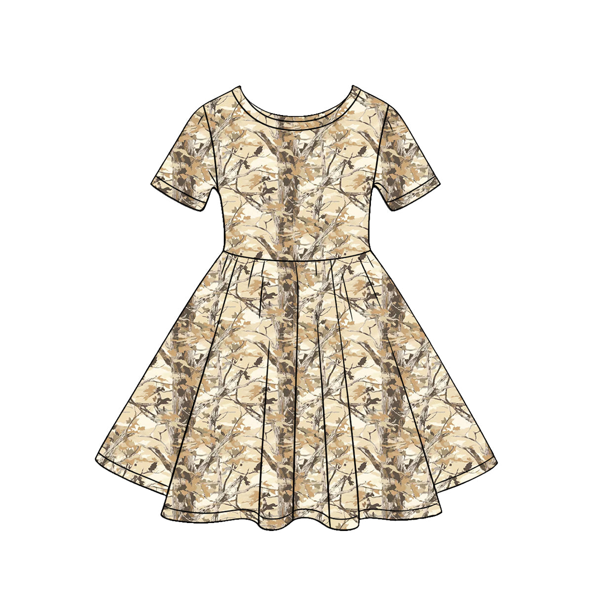 MOQ 5 PCS Preorder GSD3849 Branches Leaves Pattern Short Sleeve Dresses for Girls 202603