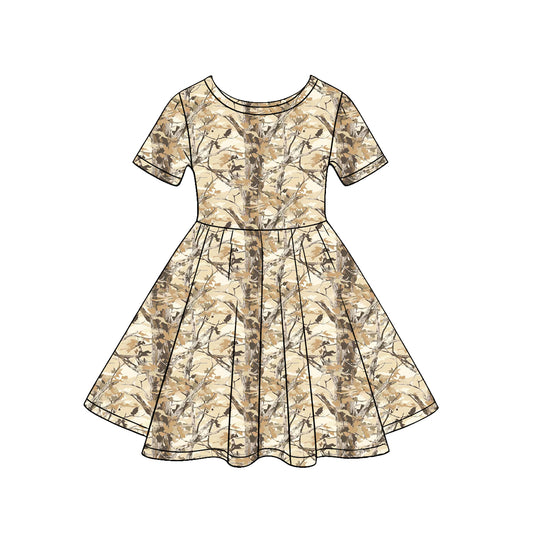MOQ 5 PCS Preorder GSD3849 Branches Leaves Pattern Short Sleeve Dresses for Girls 202603