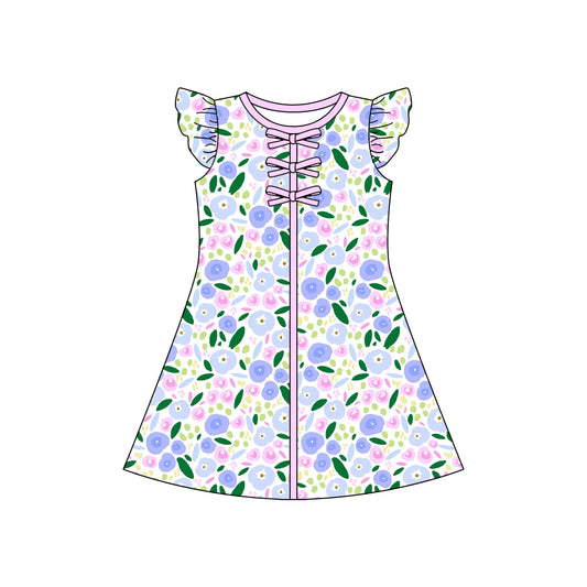 MOQ 5 PCS Preorder GSD3854 Colored Flower Leaf Bows Flying Sleeve Dresses for Girls 202603
