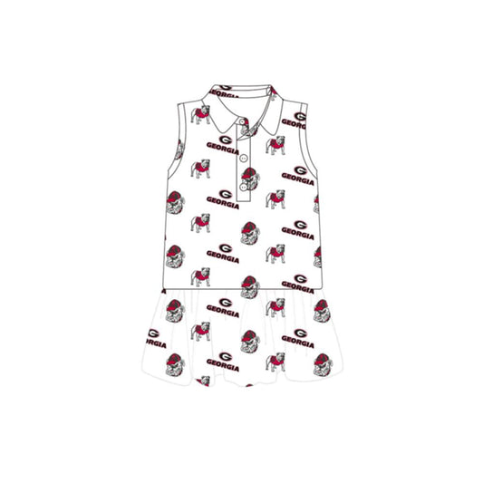 MOQ 5 PCS Preorder GSD3865 GO TEAM Georgia Dog White Polo Sleeveless Dresses for Girls 202603
