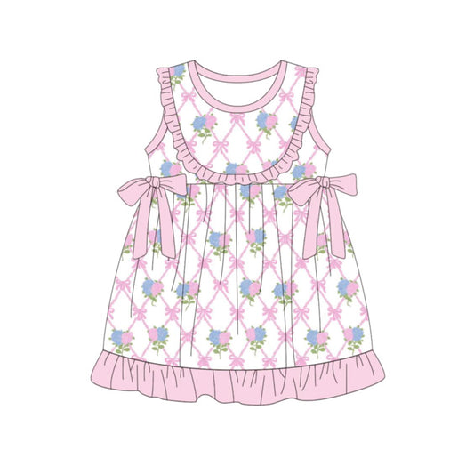 MOQ 5 PCS Preorder GSD3869 Flower Pink Bows Ruffle Sleeveless Dresses for Girls 202603