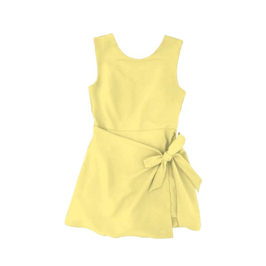 MOQ 30 PCS Preorder GSD3877 Solid Yellow Bow Sleeveless Yoga Dresses for Girls 202603