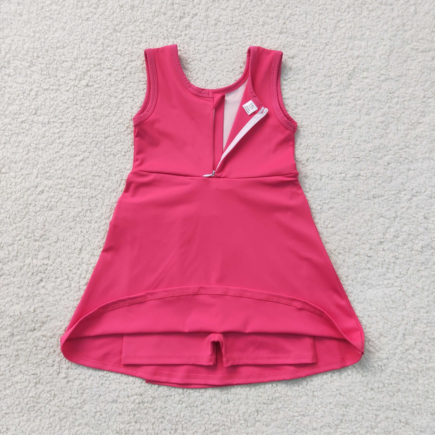 GSD3878 Solid Rose Red Bow Sleeveless Yoga Dresses for Girls 202607 RTS
