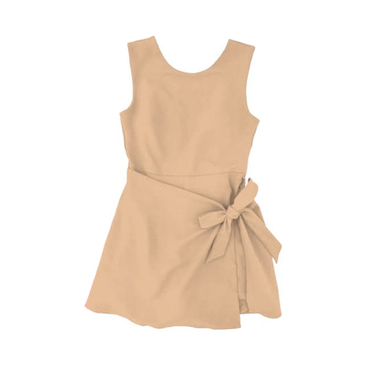 MOQ 30 PCS Preorder GSD3879 Solid Beige Bow Sleeveless Yoga Dresses for Girls 202603