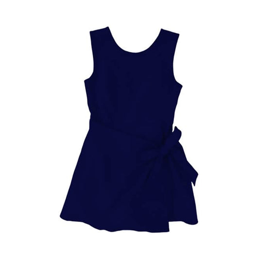 MOQ 30 PCS Preorder GSD3880 Solid Navy Bow Sleeveless Yoga Dresses for Girls 202603