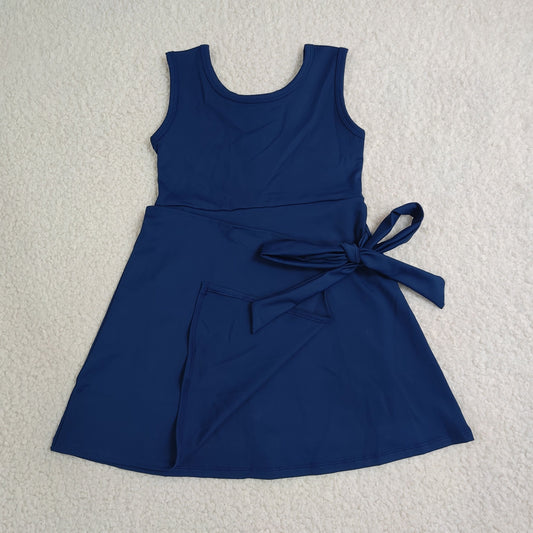 GSD3880 Solid Navy Bow Sleeveless Yoga Dresses for Girls 202607 RTS