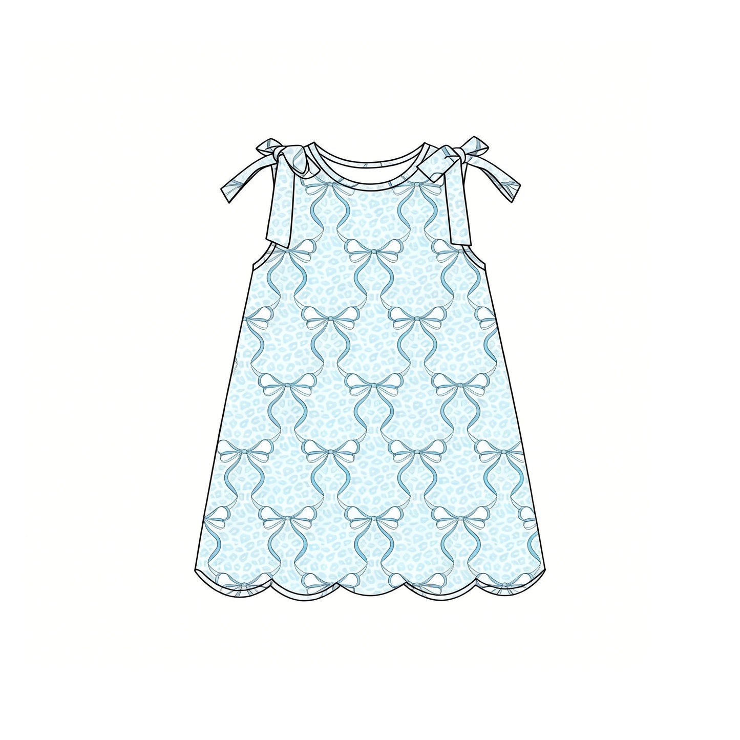 MOQ 5 PCS Preorder GSD3887 Blue Green Bows Leopard Sleeveless Dresses for Girls 202603