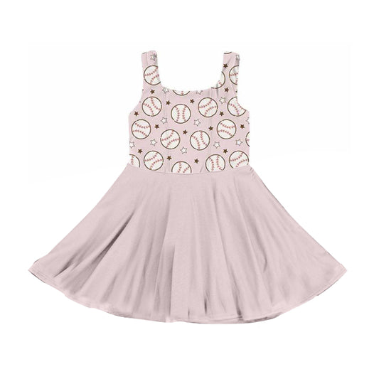 MOQ 5 PCS Preorder GSD3903 Baseball Star Pink Sleeveless Dresses for Girls 202603