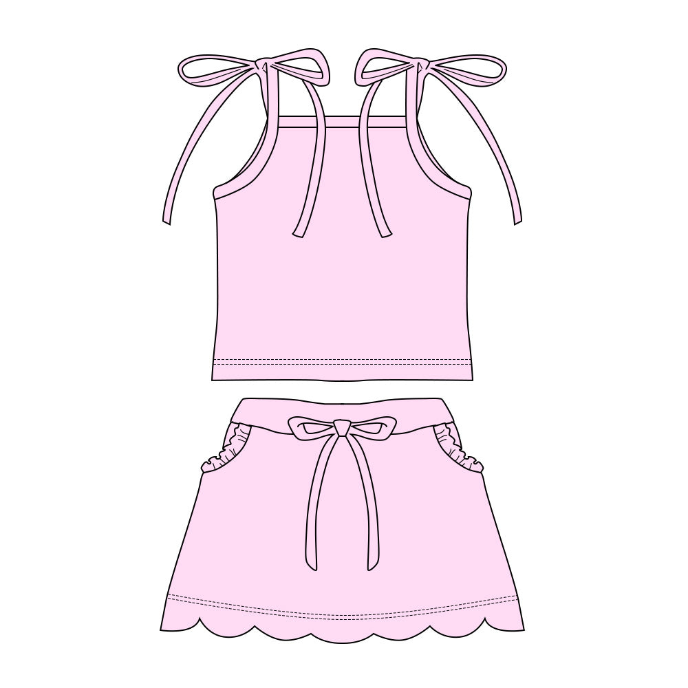 MOQ 30 PCS Preorder GSD3913 Solid Pink Sleeveless with Wave Ruffle Skirts for Girls Sets 202603