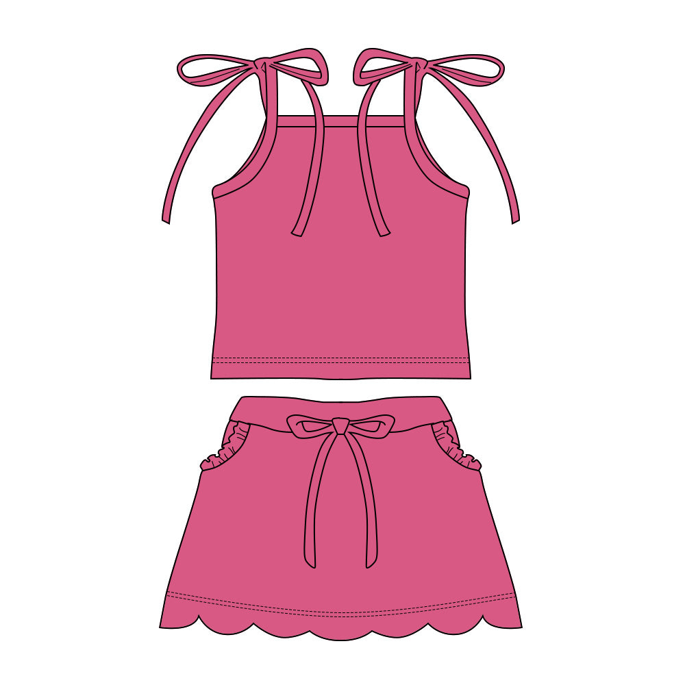MOQ 30 PCS Preorder GSD3914 Solid Rose Red Sleeveless with Wave Ruffle Skirts for Girls Sets 202603