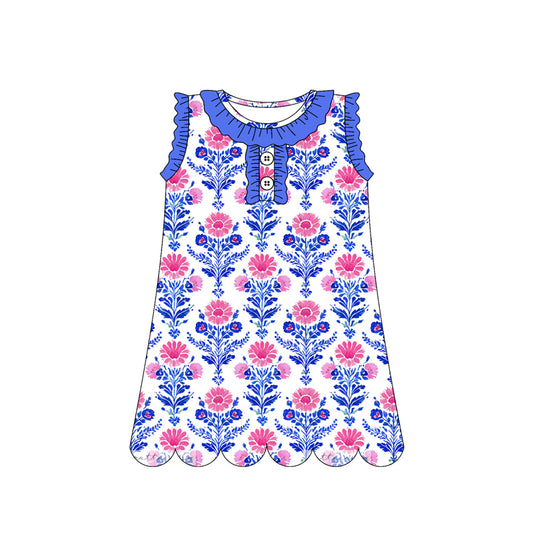 MOQ 30 PCS Preorder GSD3916 Flower Wave Ruffle Blue Sleeveless Dresses for Girls 202603