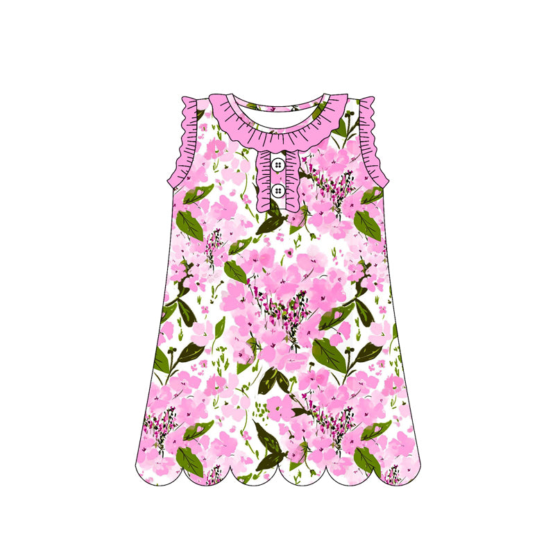 MOQ 30 PCS Preorder GSD3917 Flower Wave Ruffle Pink Sleeveless Dresses for Girls 202603