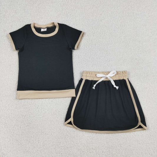 GSD3923 Beige Black Short Sleeve with Skirts for Girls Sets 202604 RTS