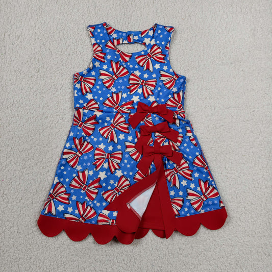 GSD3925 Bow Star Red Ruffle Blue Sleeveless Yoga Dresses for Girls 202606 RTS