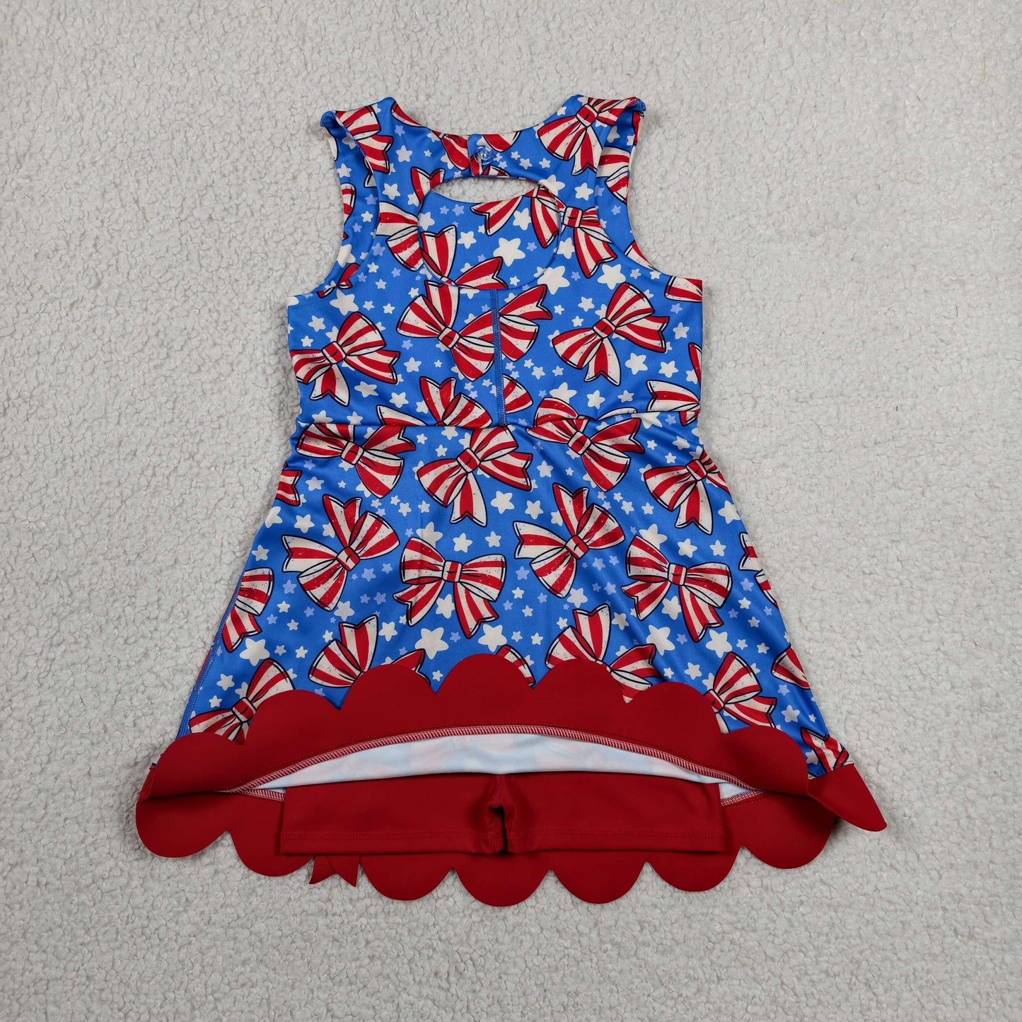 GSD3925 Bow Star Red Ruffle Blue Sleeveless Yoga Dresses for Girls 202606 RTS