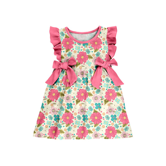 MOQ 5 PCS Preorder GSD3953 Colored Flower Rose Red Bows Ruffle Fly Sleeve Dresses for Girls 202603