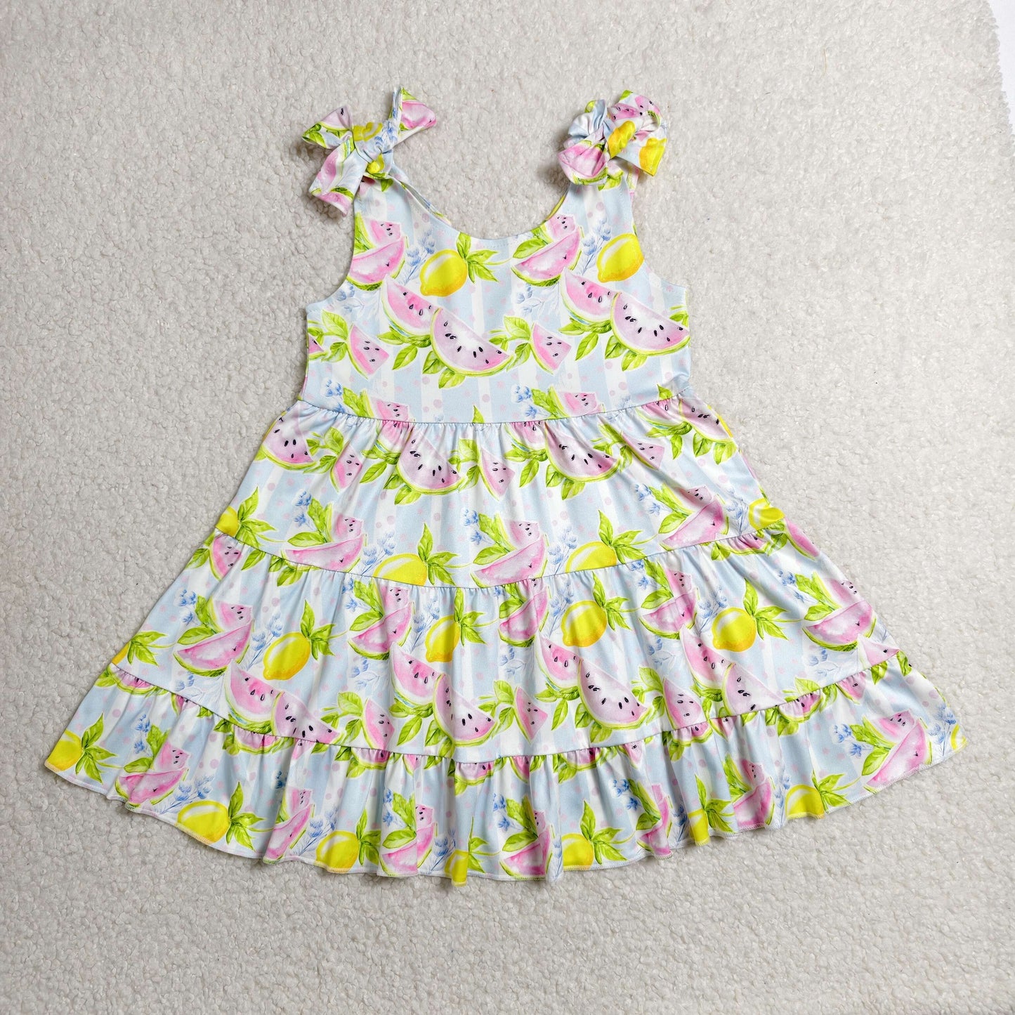 GSD3965 Watermelon Lemon Blue Ruffle Halter Dresses for Girls 202606 RTS
