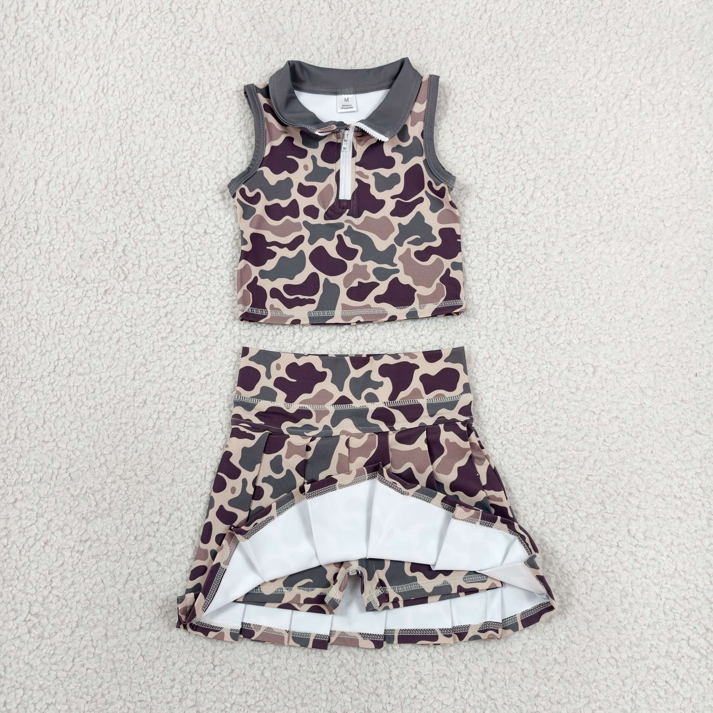 GSD3969 Gray Green Brown Camouflage Polo Sleeveless Top with Skirts for Girls Yoga Sets 202606 RTS