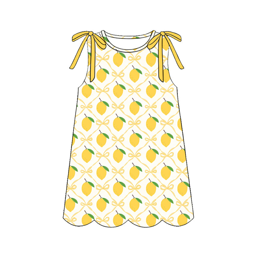 MOQ 5 PCS Preorder GSD3973 Lemon Yellow Bows Sleeveless Dresses for Girls 202603
