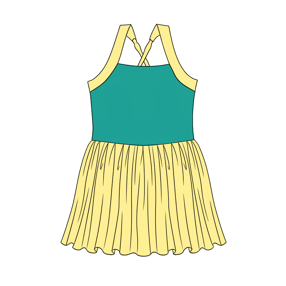 MOQ 5 PCS Preorder GSD3980 Blue Green Yellow Patchwork Halter Yoga Dresses for Girls 202603