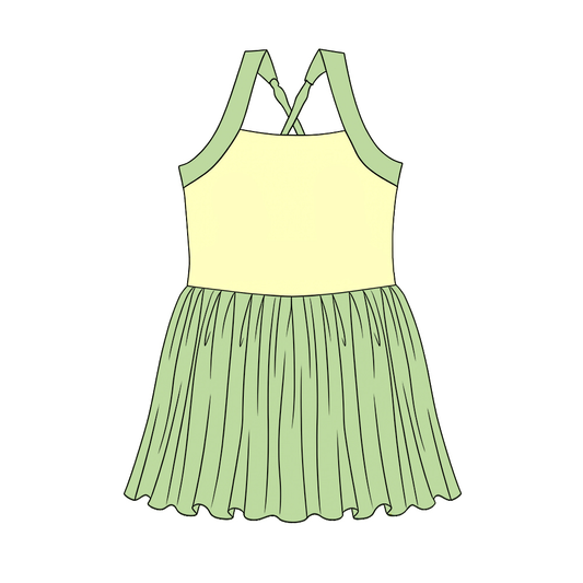MOQ 5 PCS Preorder GSD3981 Yellow Green Patchwork Halter Yoga Dresses for Girls 202603