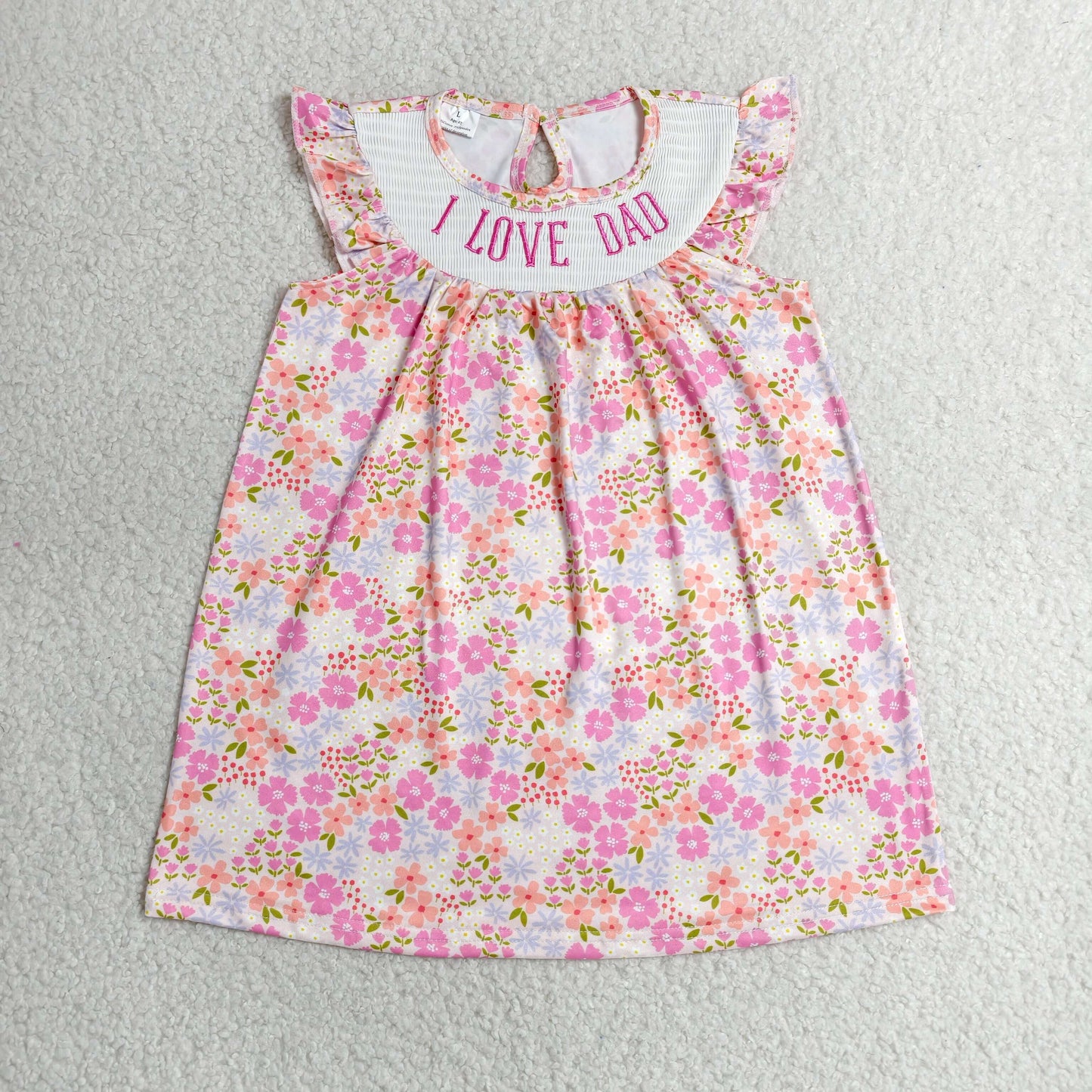 GSD3986 Smocked I LOVE DAD Floral Bows Pink Short Sleeve Dresses for Girls 202606 RTS