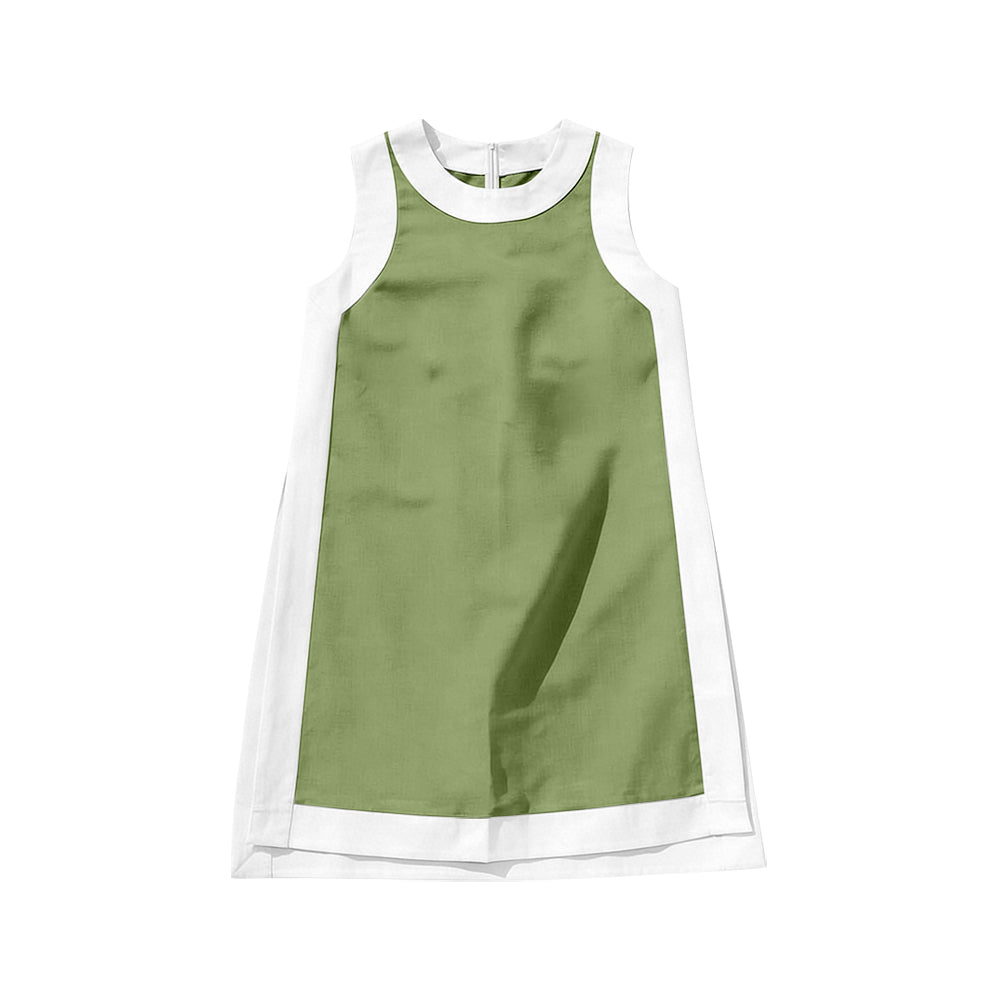 MOQ 5 PCS Preorder GSD3989 Green White Patchwork Sleeveless Yoga Dresses for Girls 202603