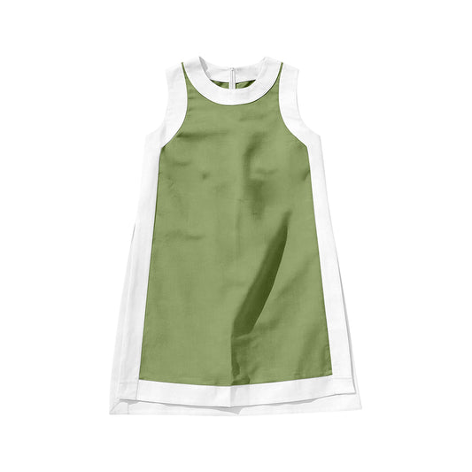 MOQ 5 PCS Preorder GSD3989 Green White Patchwork Sleeveless Yoga Dresses for Girls 202603