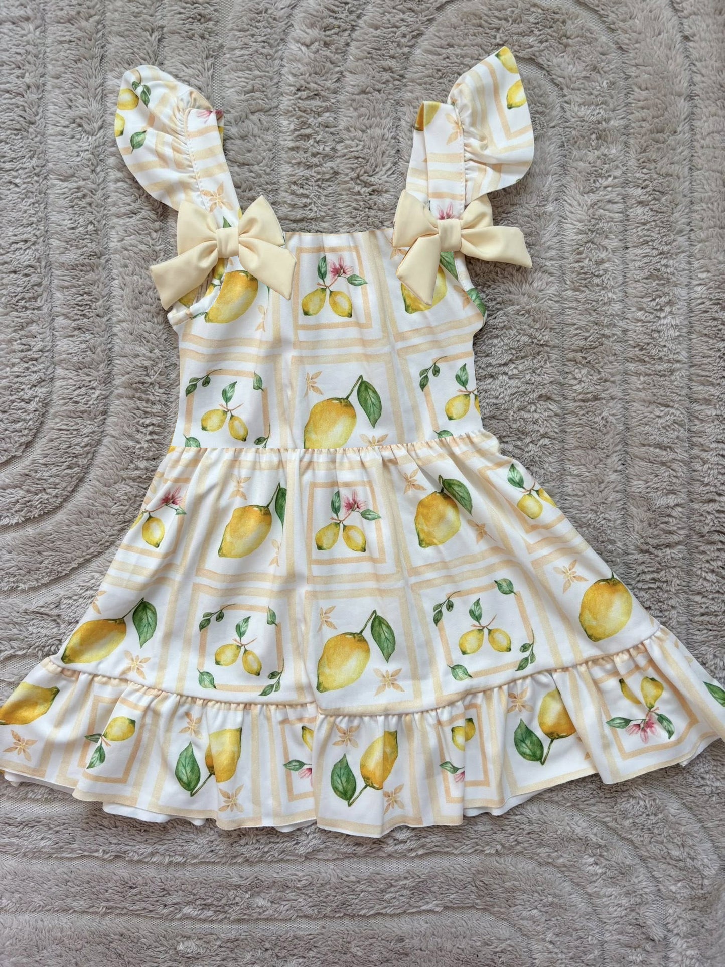MOQ 5 PCS Preorder GSD4003 Lemon Yellow White Flying Sleeve Dresses for Girls 202603