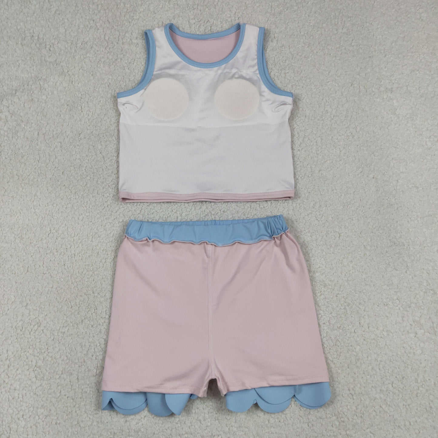 GSD4010 Light Pink Blue Wave Ruffle Sleeveless Top with Skirts for Girls Yoga Sets 202605 RTS