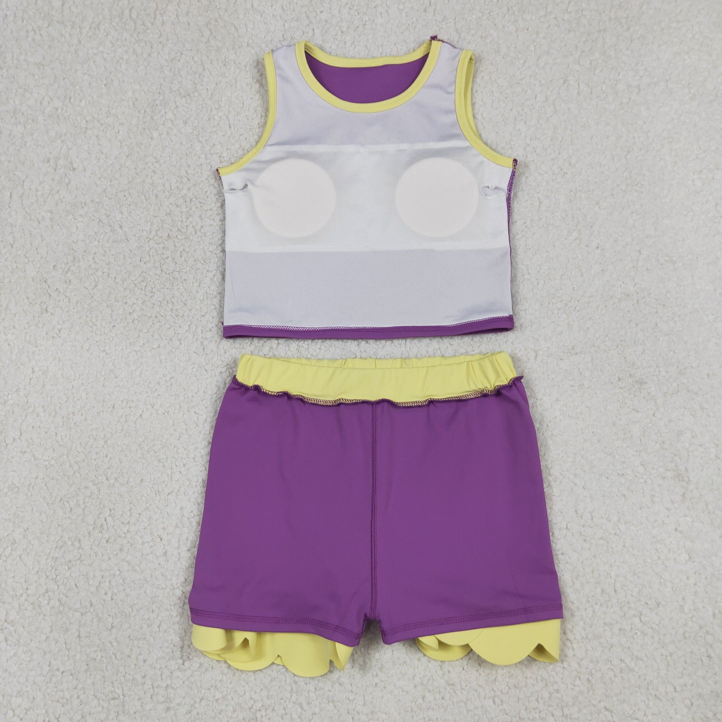 GSD4015 Purple Yellow Wave Ruffle Sleeveless Top with Skirts for Girls Yoga Sets 202605 RTS