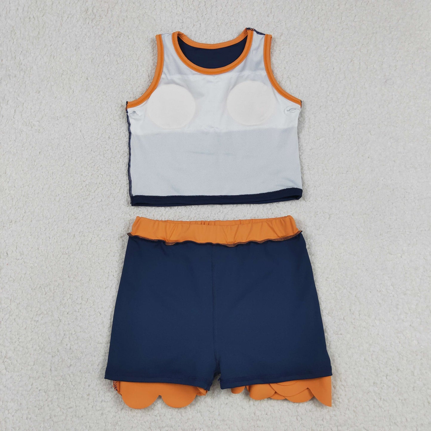 GSD4017 Navy Orange Wave Ruffle Sleeveless Top with Skirts for Girls Yoga Sets 202605 RTS