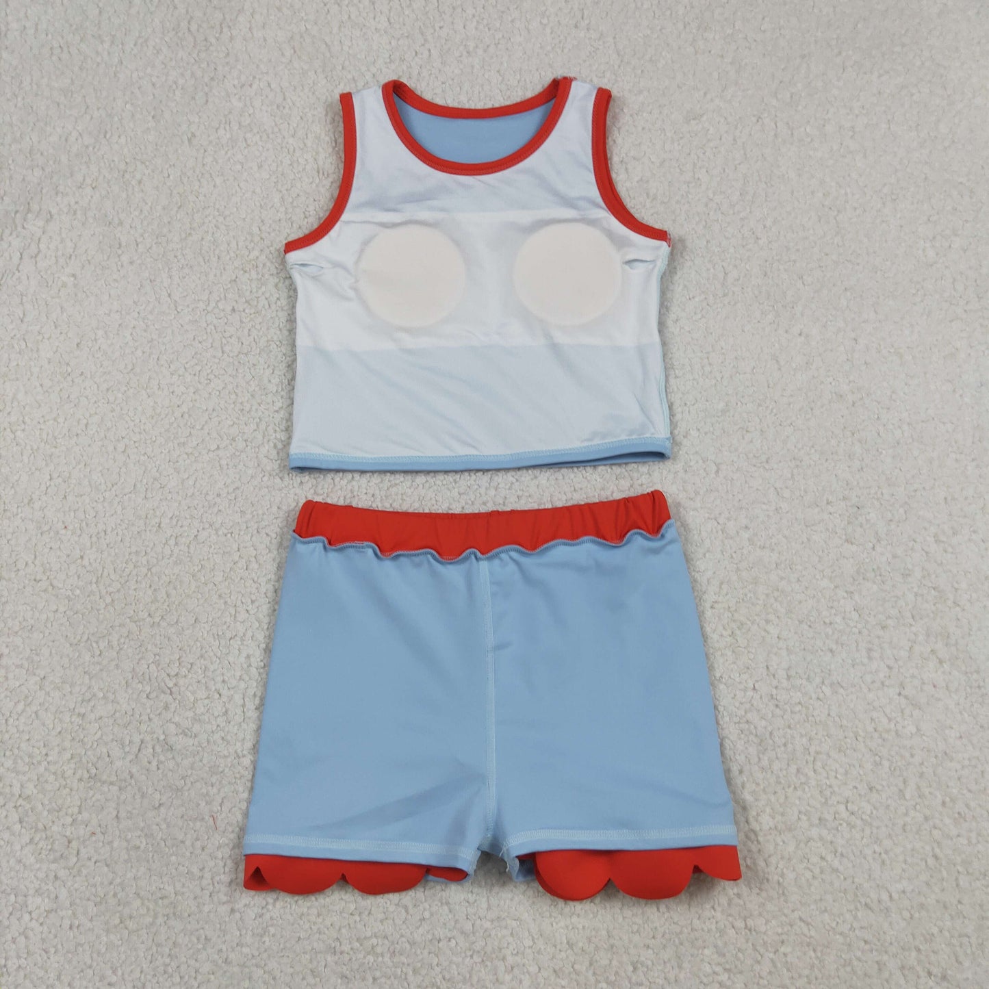 GSD4020 Blue Red Wave Ruffle Sleeveless Top with Skirts for Girls Yoga Sets 202605 RTS