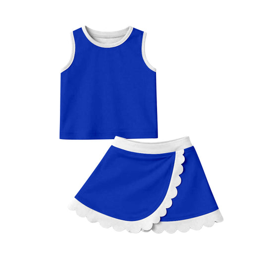 MOQ 30 PCS preorder GSD4023 Blue White Yellow Wave Ruffle Sleeveless Top with Skirts for Girls Yoga Sets 202603