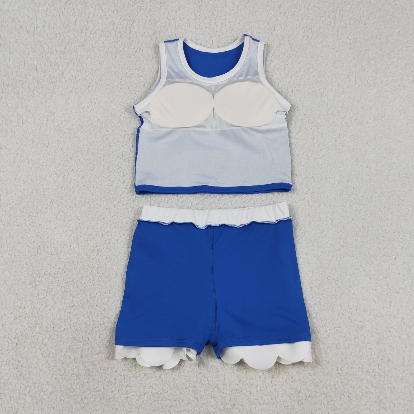 GSD4023 Blue White Yellow Wave Ruffle Sleeveless Top with Skirts for Girls Yoga Sets 202605 RTS