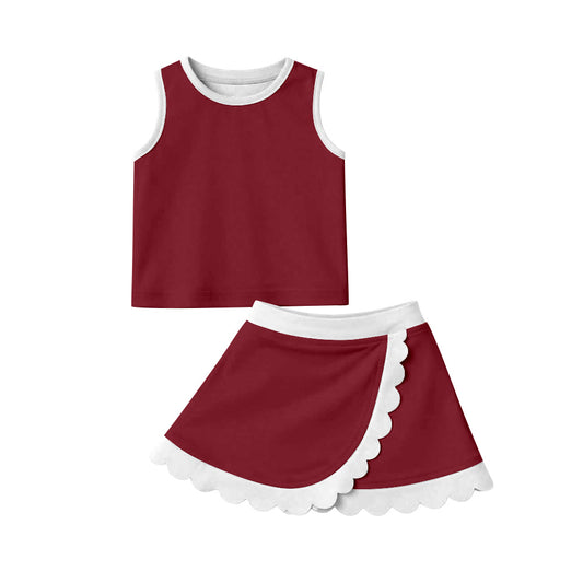 MOQ 30 PCS preorder GSD4027 Dark Red White Yellow Wave Ruffle Sleeveless Top with Skirts for Girls Yoga Sets 202603