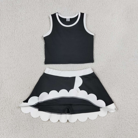 GSD4029 Black White Wave Ruffle Sleeveless Top with Skirts for Girls Yoga Sets 202607 RTS