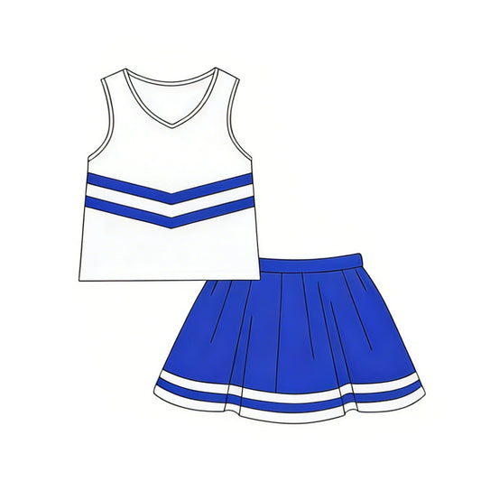 MOQ 5 PCS Preorder GSD4036 GO TEAM Blue Stripe White Sleeveless Skirts for Girls Sets 202604