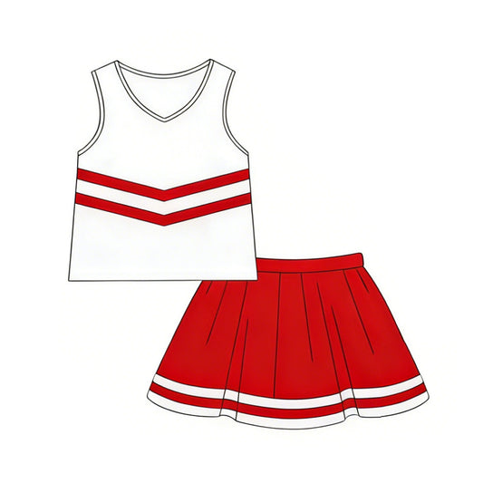 MOQ 5 PCS Preorder GSD4039 GO TEAM Red Stripe White Sleeveless Skirts for Girls Sets 202604