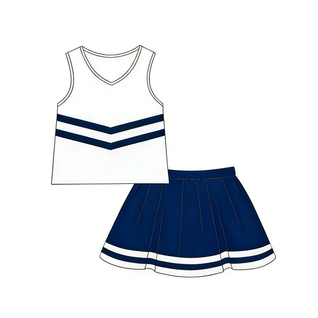 MOQ 5 PCS Preorder GSD4040 GO TEAM Navy Stripe White Sleeveless Skirts for Girls Sets 202604
