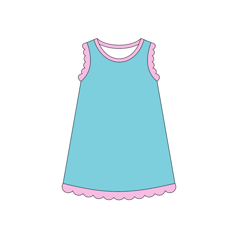 MOQ 30 PCS Preorder GSD4045 Blue Green Pink Wave Ruffle Sleeveless Dresses for Girls 202604