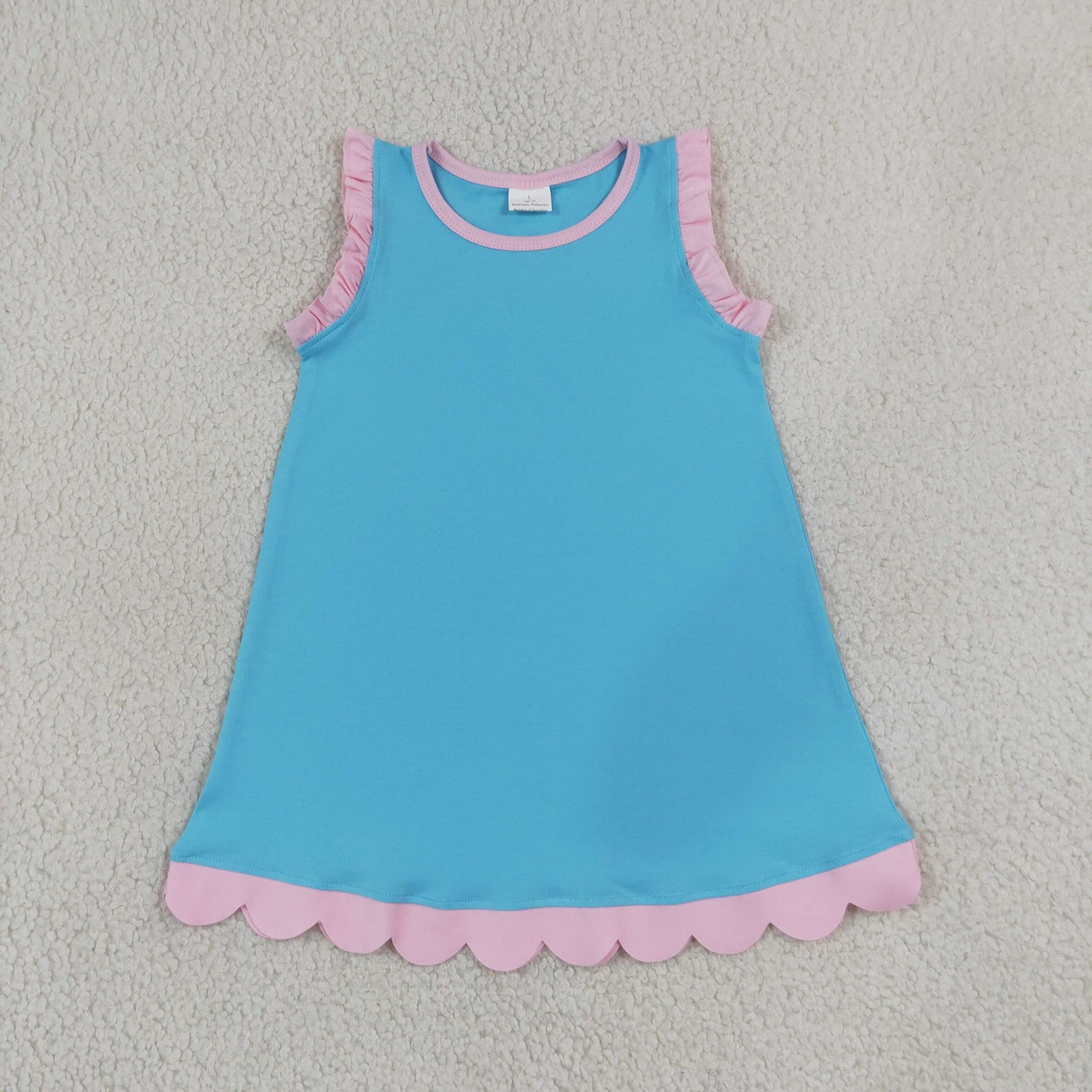 GSD4045 Blue Green Pink Wave Ruffle Sleeveless Dresses for Girls 202607 RTS