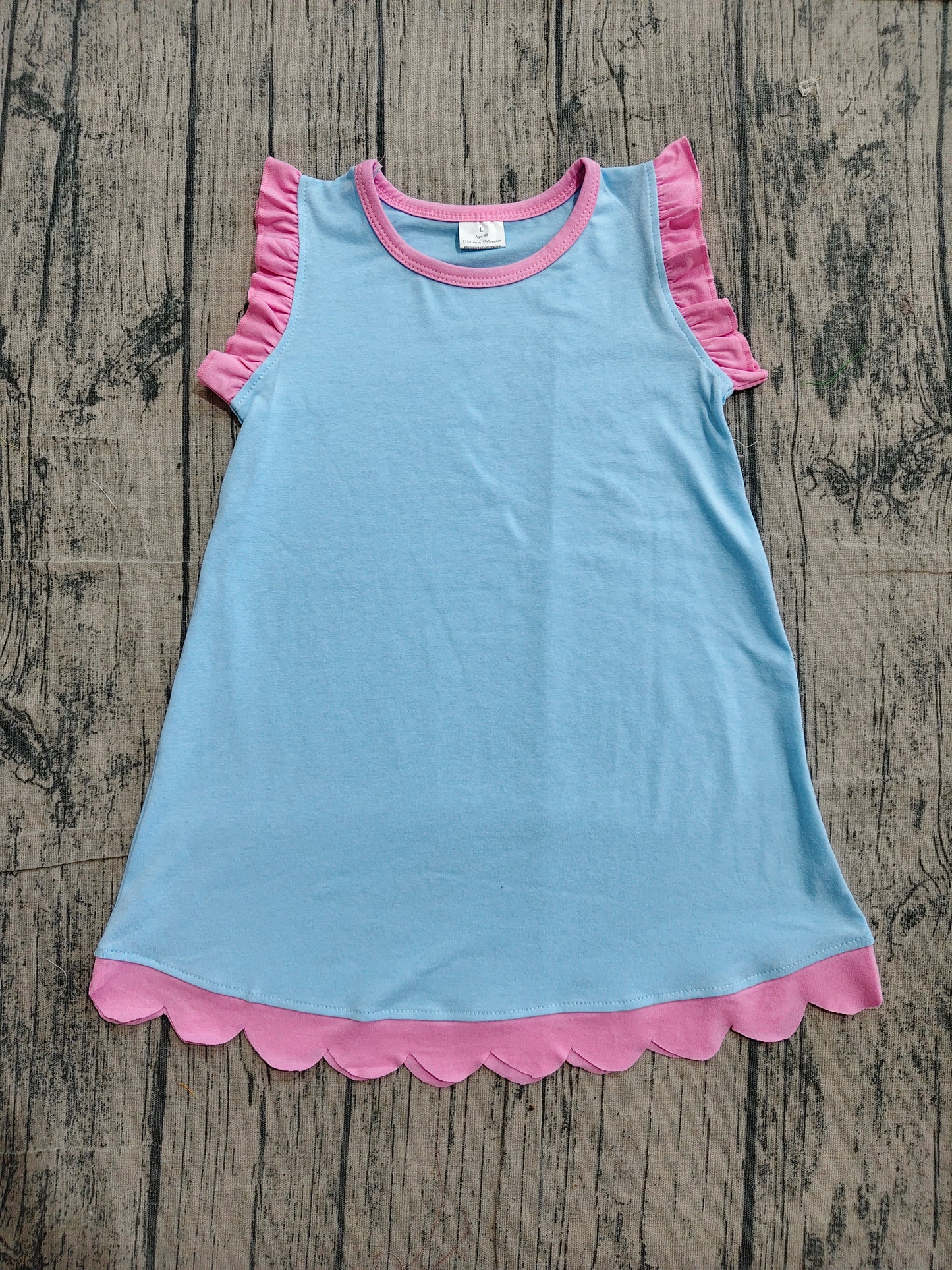 NO MOQ Preorder GSD4048 Blue Pink Wave Ruffle Sleeveless Dresses for Girls 202604