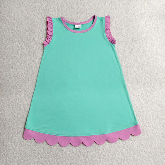GSD4049 Green Pink Wave Ruffle Sleeveless Dresses for Girls 202606 RTS