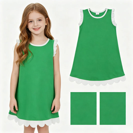 GSD4055 Green White Wave Ruffle Sleeveless Dresses for Girls 202605 RTS