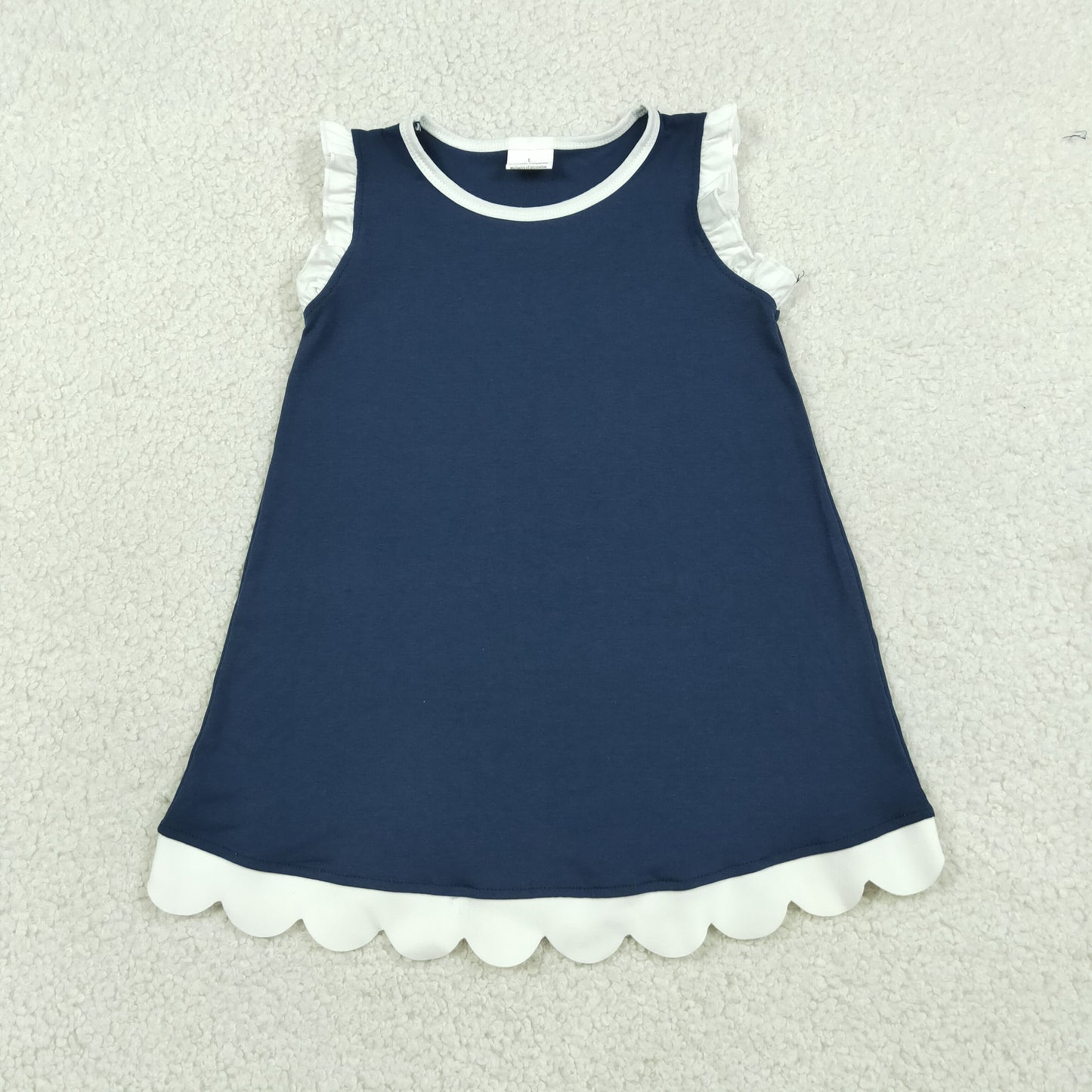 GSD4056 Navy White Wave Ruffle Sleeveless Dresses for Girls 202605 RTS