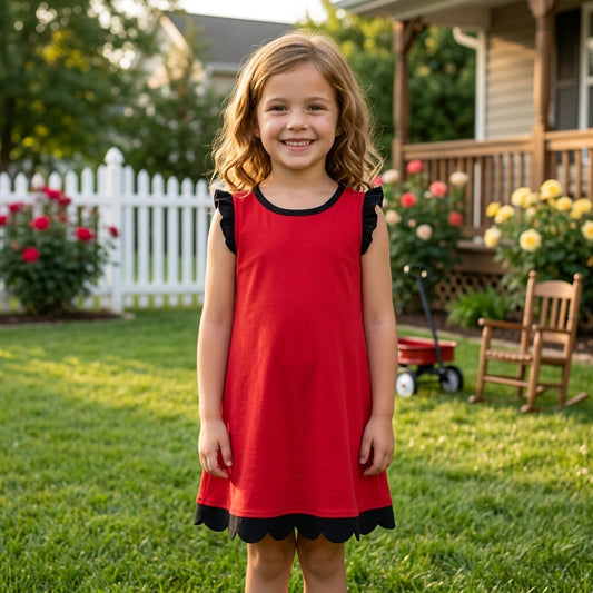 GSD4057 Red Black Wave Ruffle Sleeveless Dresses for Girls 202609 RTS