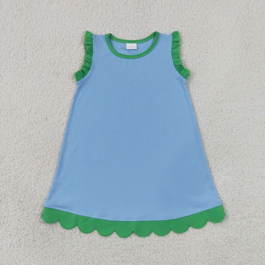 GSD4060 Blue Green Wave Ruffle Sleeveless Dresses for Girls 202607 RTS