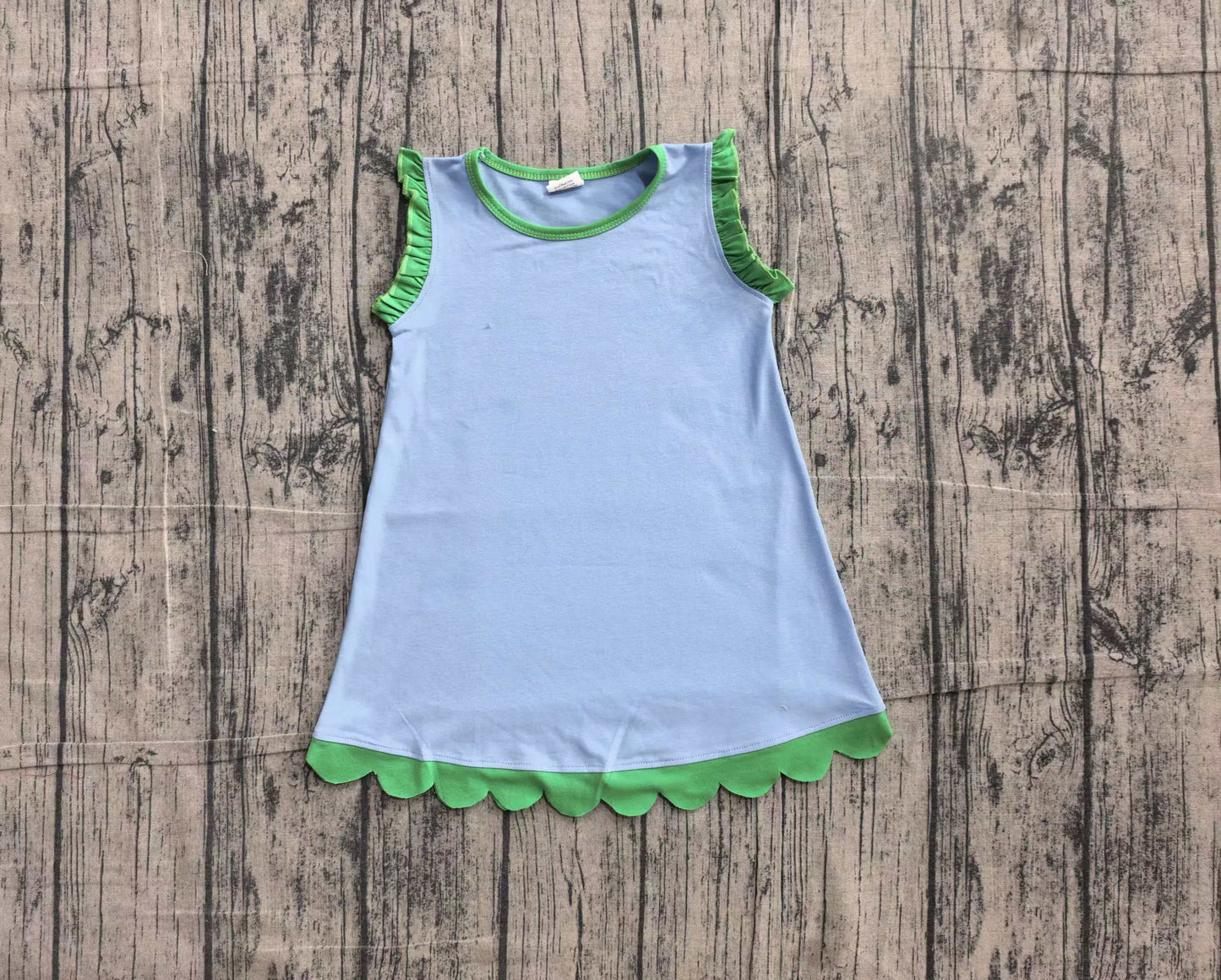 NO MOQ Preorder GSD4060 Blue Green Wave Ruffle Sleeveless Dresses for Girls 202606