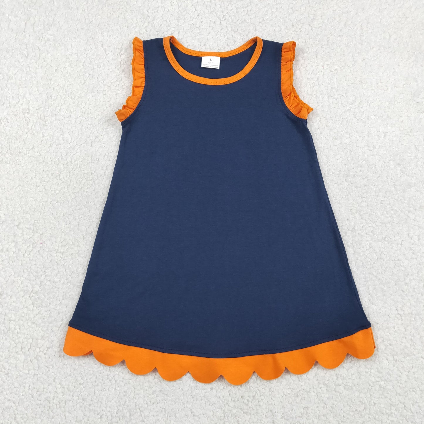 GSD4062 Navy Orange Yellow Wave Ruffle Sleeveless Dresses for Girls 202605 RTS